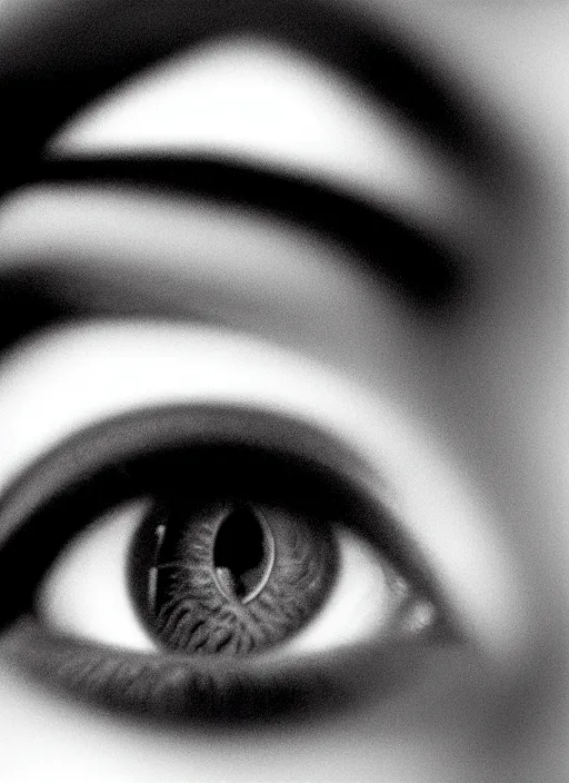 Prompt: sleepy eye, black and white photograph