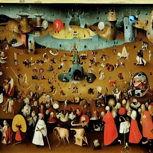 Prompt: painting of Where’s Waldo by Hieronymus Bosch