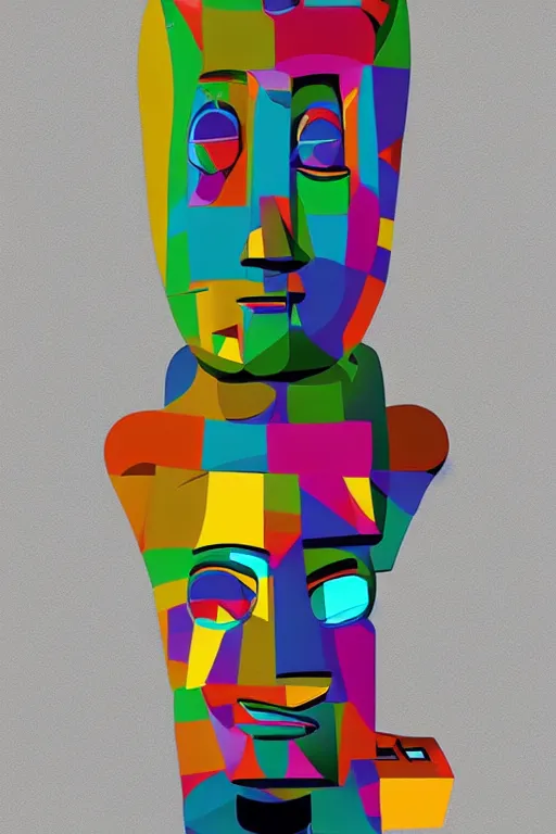 Image similar to cubist moai statue cutout digital illustration cartoon colorful beeple