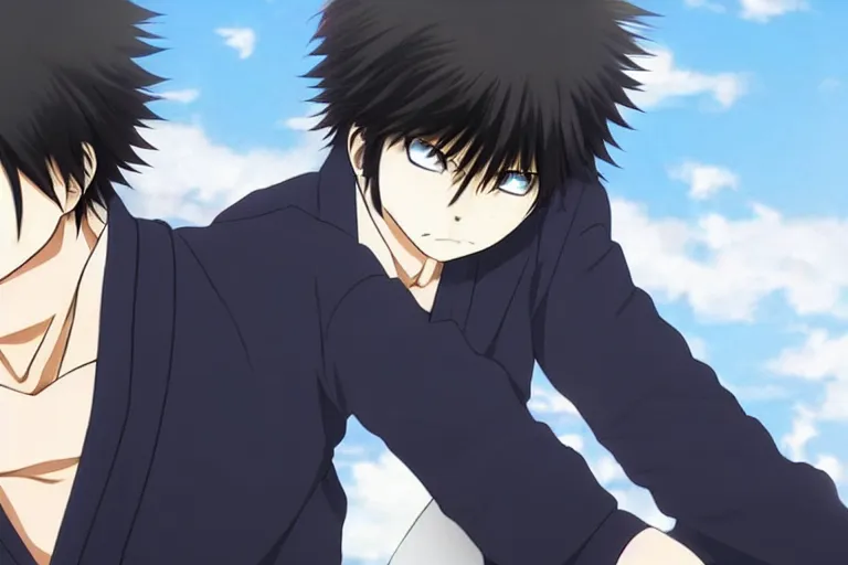 Image similar to A handsome man，Black short hair, blue eyes, Hijikata Toushirou of Gintama,Kyoto Animation