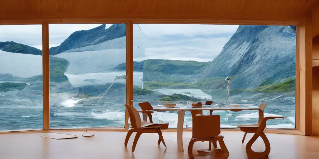 Image similar to modern norwegian fjord beach house designed by frank gehry, contemporary architecture, photography