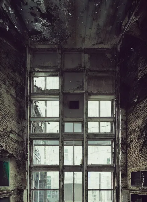 Image similar to “derelict architecture single building , clear window building , architecture digest, building surrounded in a luxury environment, bright tones, fluorescent lighting,volumetric Lighting, photorealism, high detail, golden ratio, cinematic, octane renderer”