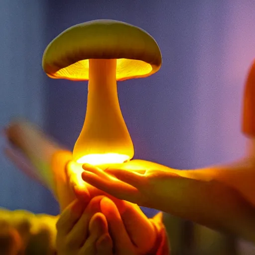 Prompt: acolytes worshipping glowing mushroom, orthodox image