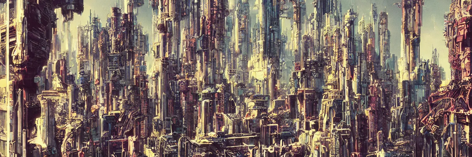 Image similar to a beautiful matte painting of a concoction of effervescent punkpastels cityscape by Dean Ellis, Katsuhiro Otomo, award winning, atmospheric, epic and stunning, intricate details, sense of awe, anthropomorphic, featured on artstation