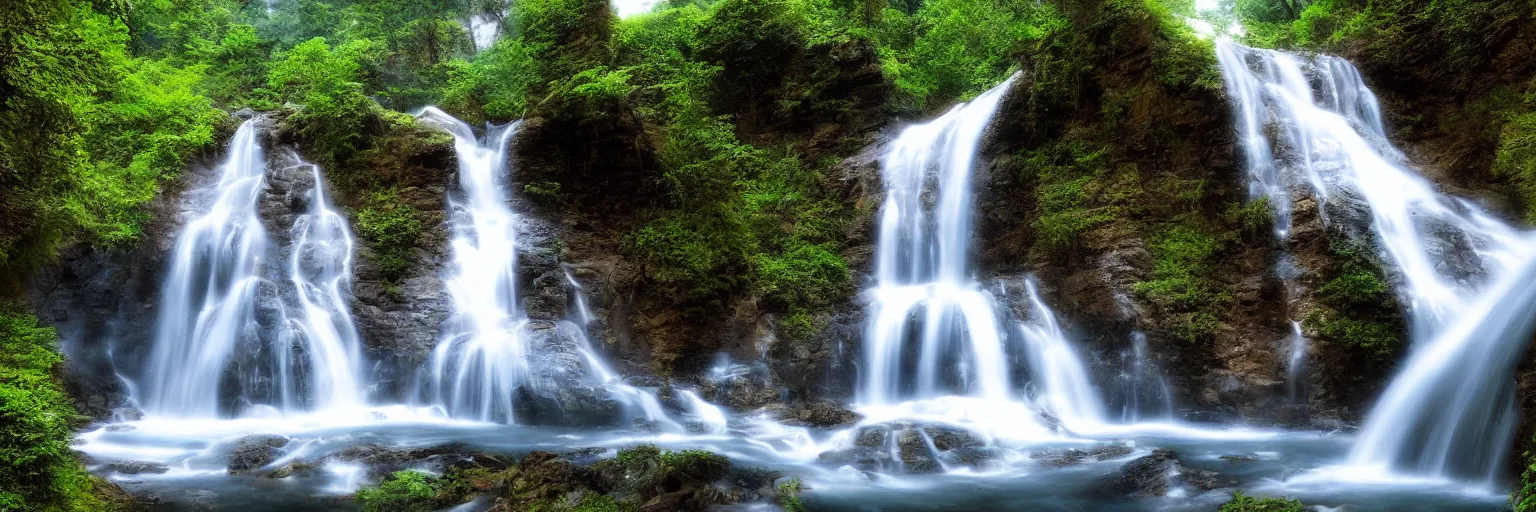 Prompt: peaceful beautiful waterfalls, matte painting, concept art, 4 k