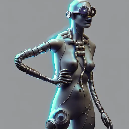 Image similar to cinema 4 d render of a beautiful statue of a cyberpunk blindfolded mannequin in a futuristic power plant by bakaarts and darius puia and bartsy and sachin teng and pascal blanche and alphonse mucha and nekro and josan gonzalez, octane render. trending on cgsociety, trending on artstation, 3 d, 4 k, 8 k