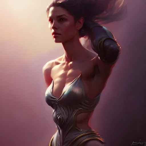 Image similar to actress, muscular upper body, D&D, fantasy, intricate, elegant, highly detailed, oil painting, artstation, concept art, smooth, sharp focus, illustration, art by artgerm and greg rutkowski and Francis Bacon