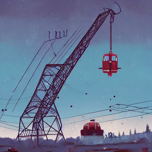 Prompt: an abandoned giant crane shaped like a beetle, art by simon stalenhag