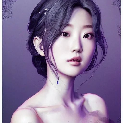 Image similar to the portrait of a blueberry that resembles an absurdly beautiful, graceful, elegant, sophisticated irene bae gravure idol, an ultrafine hyperdetailed illustration by kim jung gi, irakli nadar, intricate linework, bright colors, octopath traveler, final fantasy, unreal engine 5 highly rendered, global illumination, radiant light, detailed and intricate environment