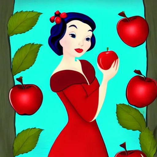 Prompt: snow white and the apple, colorful digital art