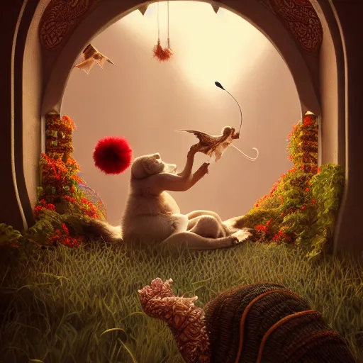 Prompt: lullaby of hope happiness, moody : : wes anderson, roger dean, sophie anderson, esao andrews : : ornate, dynamic, particulate, intricate, elegant, highly detailed, centered, artstation, smooth, sharp focus, octane render, 3 d