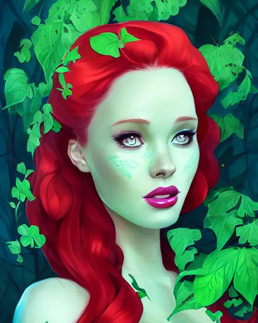 Image similar to portrait of Madelaine Petsch as Poison Ivy, art by lois van baarle and loish and ross tran and rossdraws and sam yang and samdoesarts and artgerm, middle shot, digital art, highly detailed, intricate, sharp focus, Trending on Artstation HQ, deviantart, unreal engine 5, 4K UHD image