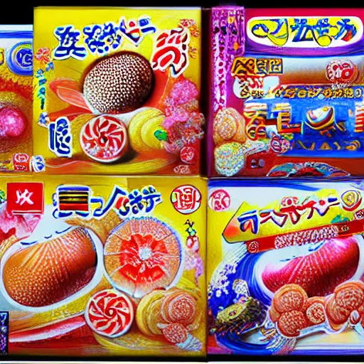 Image similar to 8 k 3 d capture scan of japanese candy package, high textured, conceptual, intricate detailed painting, illustration sharp detail, manga 1 9 9 0