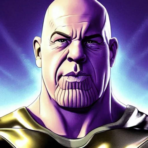 Image similar to thanos as vin diesel, 8k, hyper realistic, cinematic