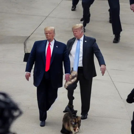 Prompt: trump doing a perp walk for being a traitor who stole nuclear secrets