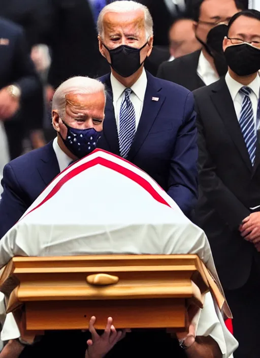 Prompt: joe biden died and his coffin was used as a nuclear bomb against china