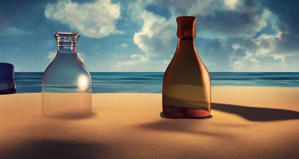 Image similar to the universe inside of a bottle on the beach, octane render, hyper detailed, cinematic composition, cinematic