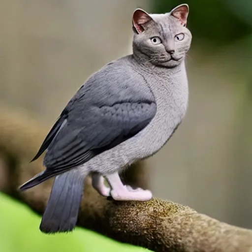 Prompt: cat bird hybrid, cute, with strong and muscular legs