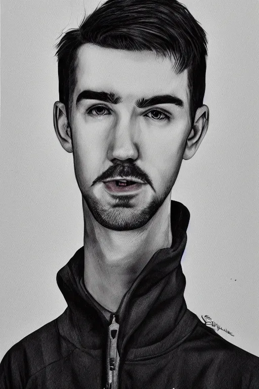 Image similar to Sean McLoughlin, Jacksepticeye, Irish Youtuber, solo portrait, gigachad meme, grayscale 🎨🖌️