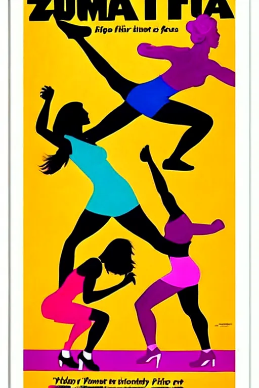 Prompt: 1970s zumba fitness art poster