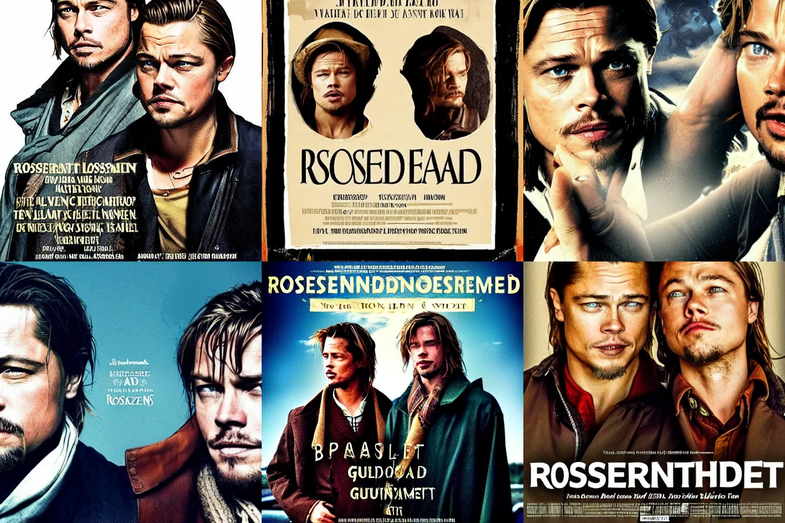 Prompt: Rosencrantz and Guildenstern are Dead, poster starring Brad Pitt and Leonardo DiCaprio