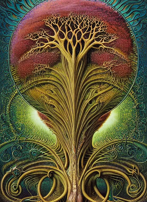 Image similar to tree of life by roger dean and andrew ferez, art forms of nature by ernst haeckel, divine chaos engine, symbolist, visionary, art nouveau, botanical fractal structures, organic, detailed, realistic, surreality