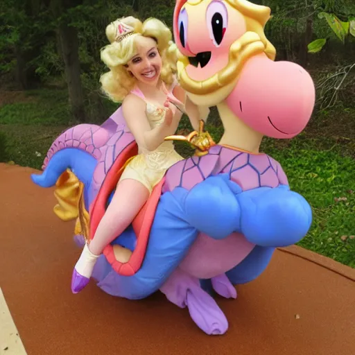 Image similar to Princess peach riding a dragon