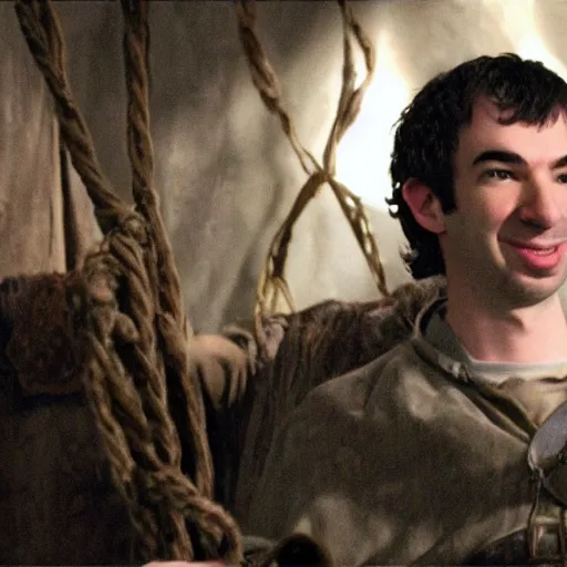 Image similar to nathan fielder watching lord of the rings in a basement