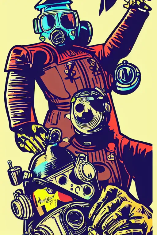 Image similar to fallout 7 6 retro futurist illustration art by butcher billy, sticker, colorful, illustration, highly detailed, simple, smooth and clean vector curves, no jagged lines, vector art, smooth andy warhol style