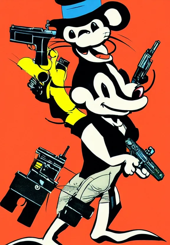 Image similar to an anthropomorphic mouse holding two guns, art by frank miller