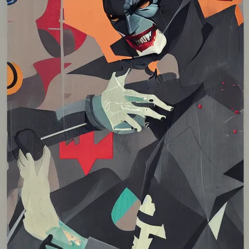 Prompt: The mix of Batman and Joker picture by Sachin Teng, asymmetrical, dark vibes, Realistic Painting , Matte Painting, geometric shapes, hard edges, graffiti, street art:2 by Sachin Teng:4