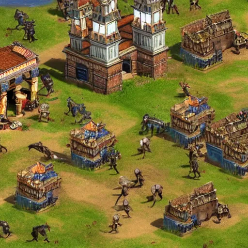 Prompt: a game like age of empires II, with dogs and cats