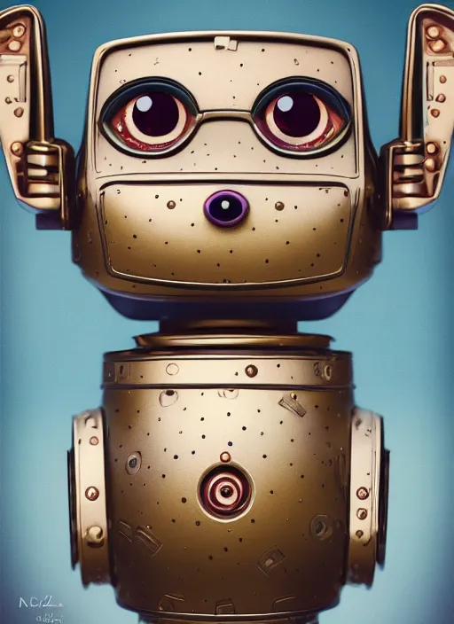 Image similar to closeup portrait of tin toy robot kitty trap, depth of field, zeiss lens, detailed, symmetrical, centered, fashion photoshoot, by nicoletta ceccoli, mark ryden, lostfish, breathtaking, 8 k resolution, extremely detailed, beautiful, establishing shot, artistic, hyperrealistic, octane render