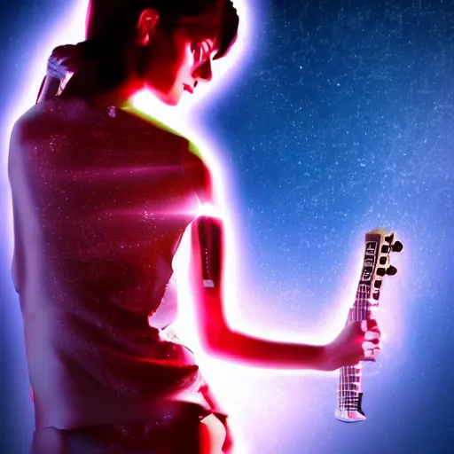 Image similar to sci - fi woman with guitar as a body