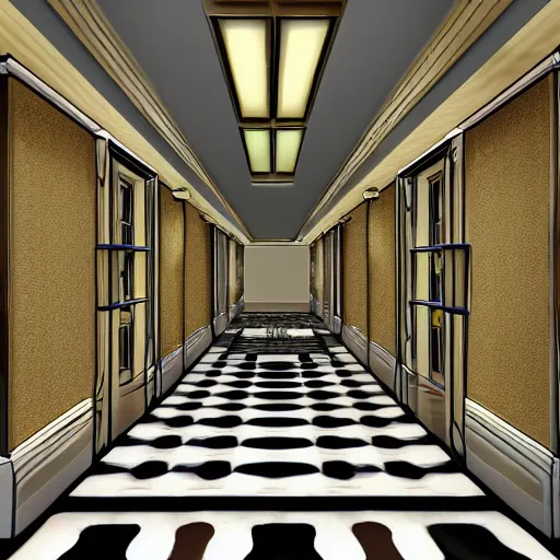 Image similar to hotel hallway from a playstation 1 game, low poly graphics, liminal space