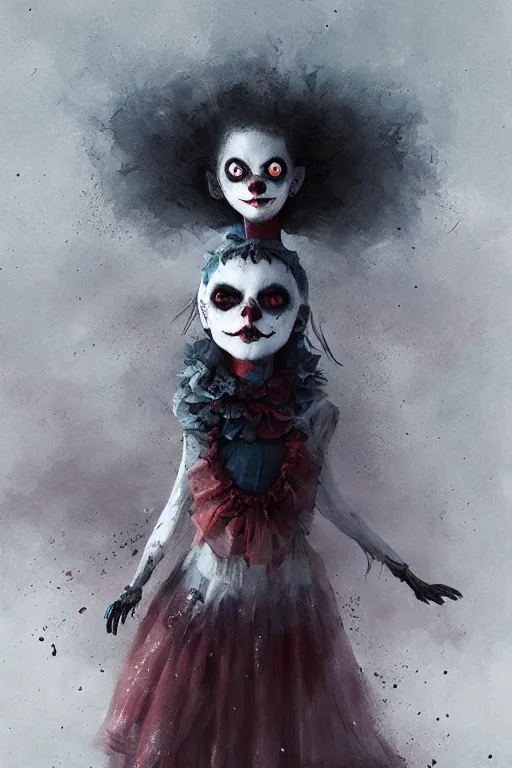 Image similar to Creepy clown girl, tim burton, Greg Rutkowski, Greg Rutkowski,4k, hd - n 4