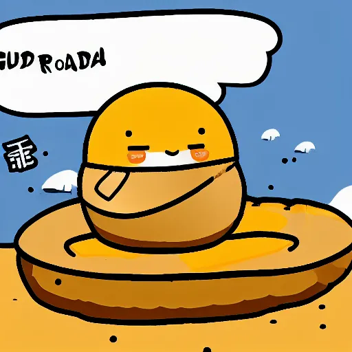 Image similar to gudetama riding a raft down the river, lazy egg