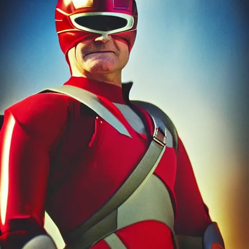 Image similar to robin williams as the red power ranger, digital photography high detail,