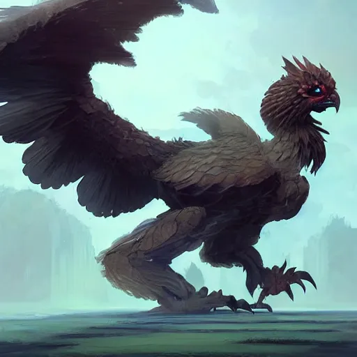 Image similar to digital painting of an elegant but deadly chicogriff, griffin chicogriff hybrid monster, by Greg Rutkowski, magic the gathering concept art, trending on artstation, 4k resolution, ((in a super market Costco))