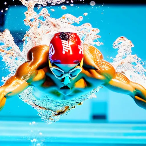 Prompt: uhd photo of olympic diver diving into a pool of spaghetti, uhd hyperdetailed photography