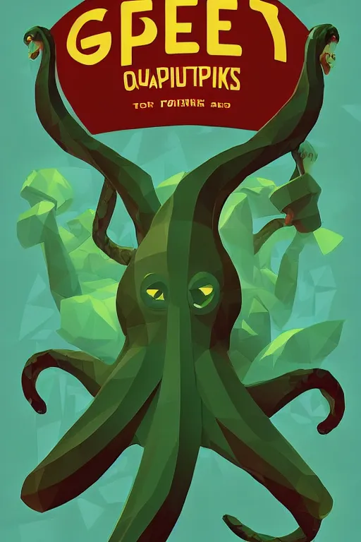 Prompt: a movie poster for the film (green octopus) by Tom Whalen, low poly, award winning creature portrait, fantasy, artstation