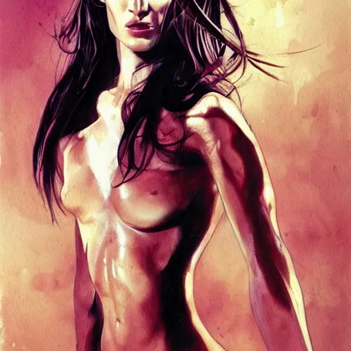 Image similar to maggie q by peter andrew jones and akihiko yoshida, rule of thirds, seductive look, beautiful, realistic