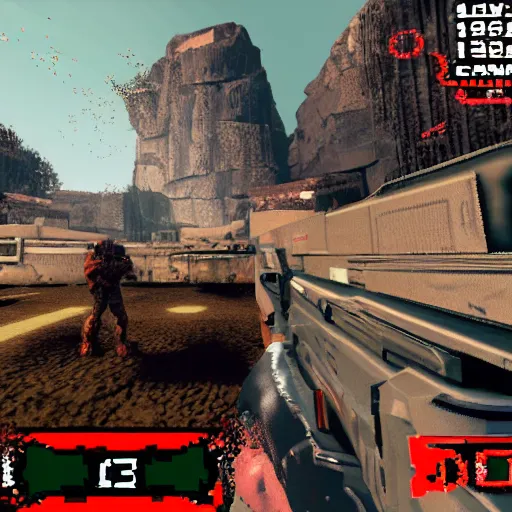 Image similar to Duane Johnson in Doom video game. Screenshot.