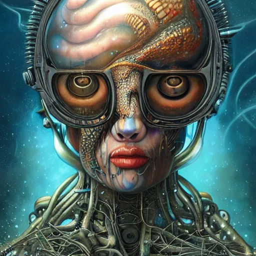 Image similar to underwater cosmic fractal biopunk giger portrait, pixar style, by tristan eaton stanley artgerm and tom bagshaw.