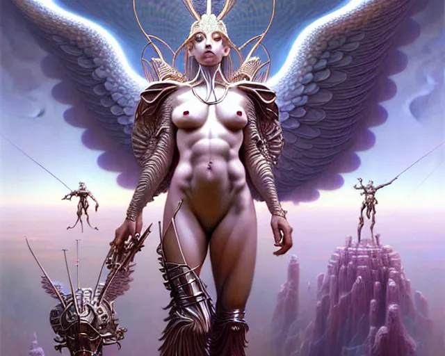 Image similar to the angel of transcendence standing over her army, fantasy character portrait made of fractals, ultra realistic, wide angle, intricate details, the fifth element artifacts, highly detailed by peter mohrbacher, hajime sorayama, wayne barlowe, boris vallejo, aaron horkey, gaston bussiere, craig mullins