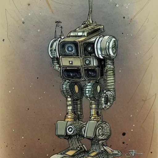 Image similar to retrofuturist robot by jean baptiste monge, muted colors,