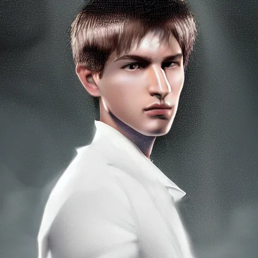 Image similar to a portrait of a young handsome prince with white fringy hair, elegant, beautiful, backlit, incredible lighting, strong rim light, highly detailed, god rays, digital painting, HDRI, by Heise Jinyao, Heise-Lian Yan Fang, Feimo, Richard Taddei, vivid colors, high contrast, 8k resolution, intricate, photorealistic