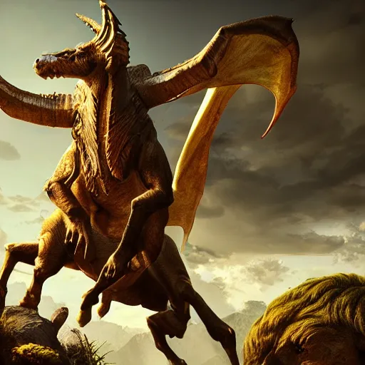 Prompt: man riding the elusive mythical capricorn creature while being attacked by monsters, fantasy art, concept art, character design, unreal engine 5, ultra detailed, cinematic, dramatic lighting