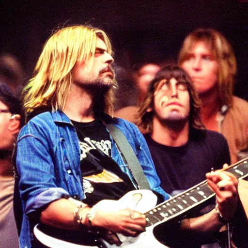 Prompt: kurt cobain watching the foo fighters perforrm