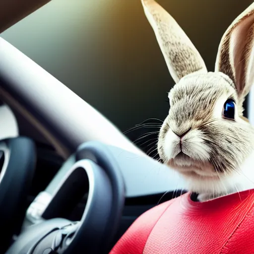 Image similar to bunny driving a car, studio photo, shutterstock